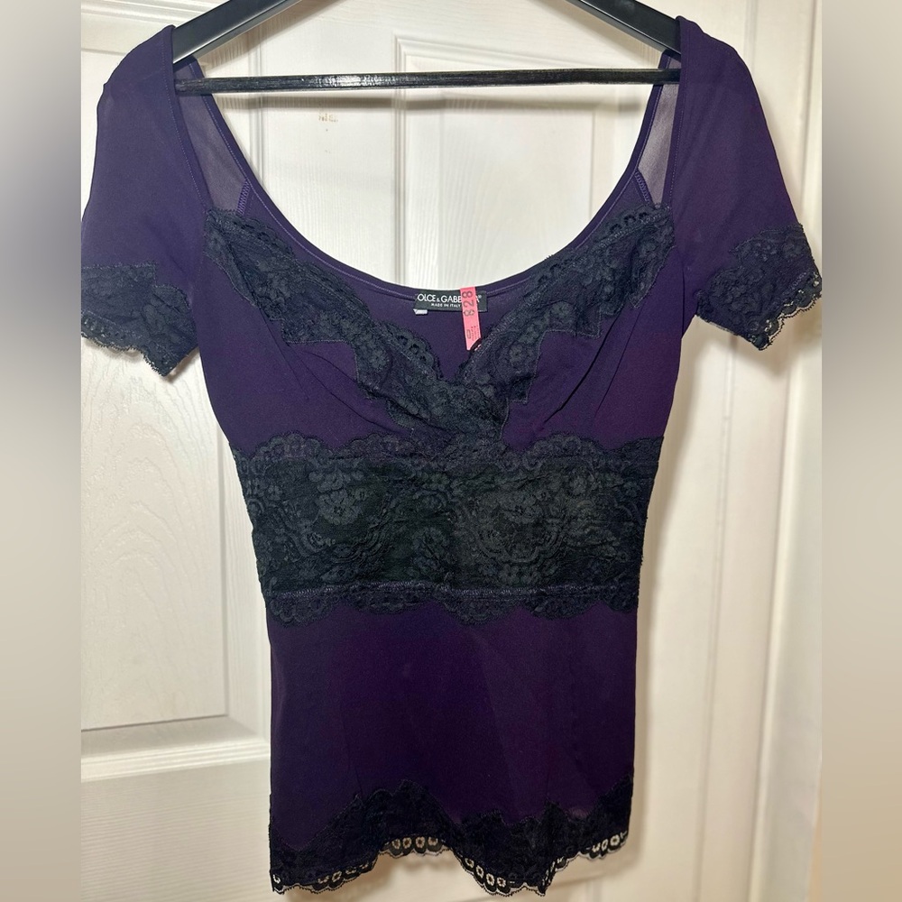 Dolce & Gabbana Purple and Black Lace Blouse